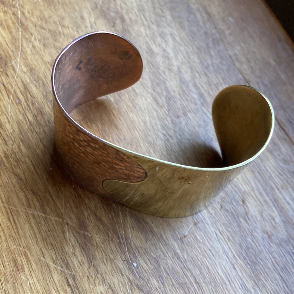 BRACELET Handmade Vintage Cuff Brutalist Mexico Copper Brass Mixed Metals - Picture 11 of 14